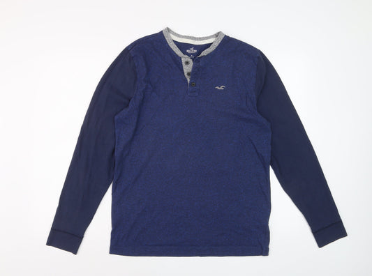 Hollister Women Blue Long Sleeve Henley T-Shirt Size M