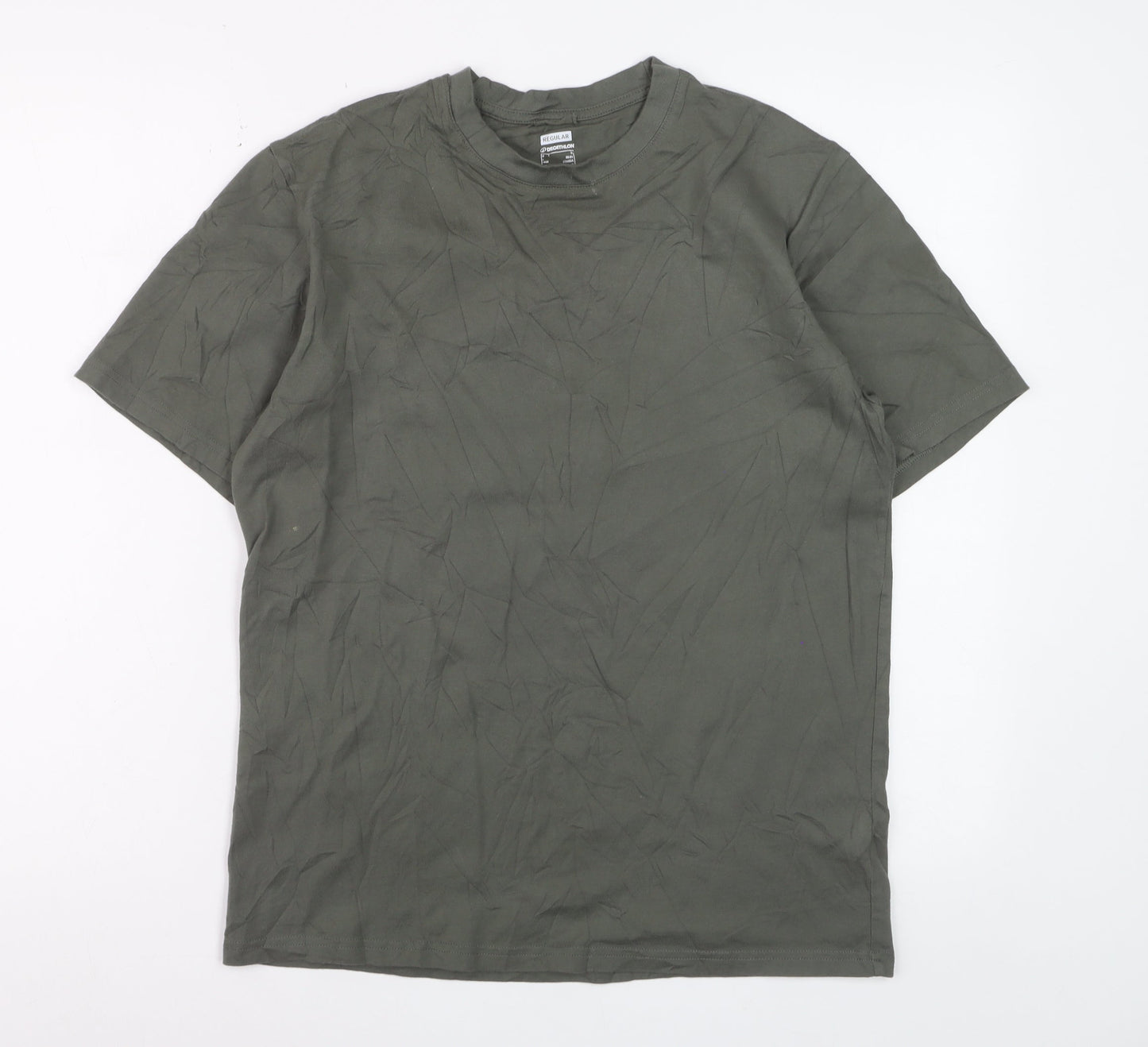 Decathlon Men's Khaki Regular Fit Cotton Short Sleeve T-Shirt Size S
