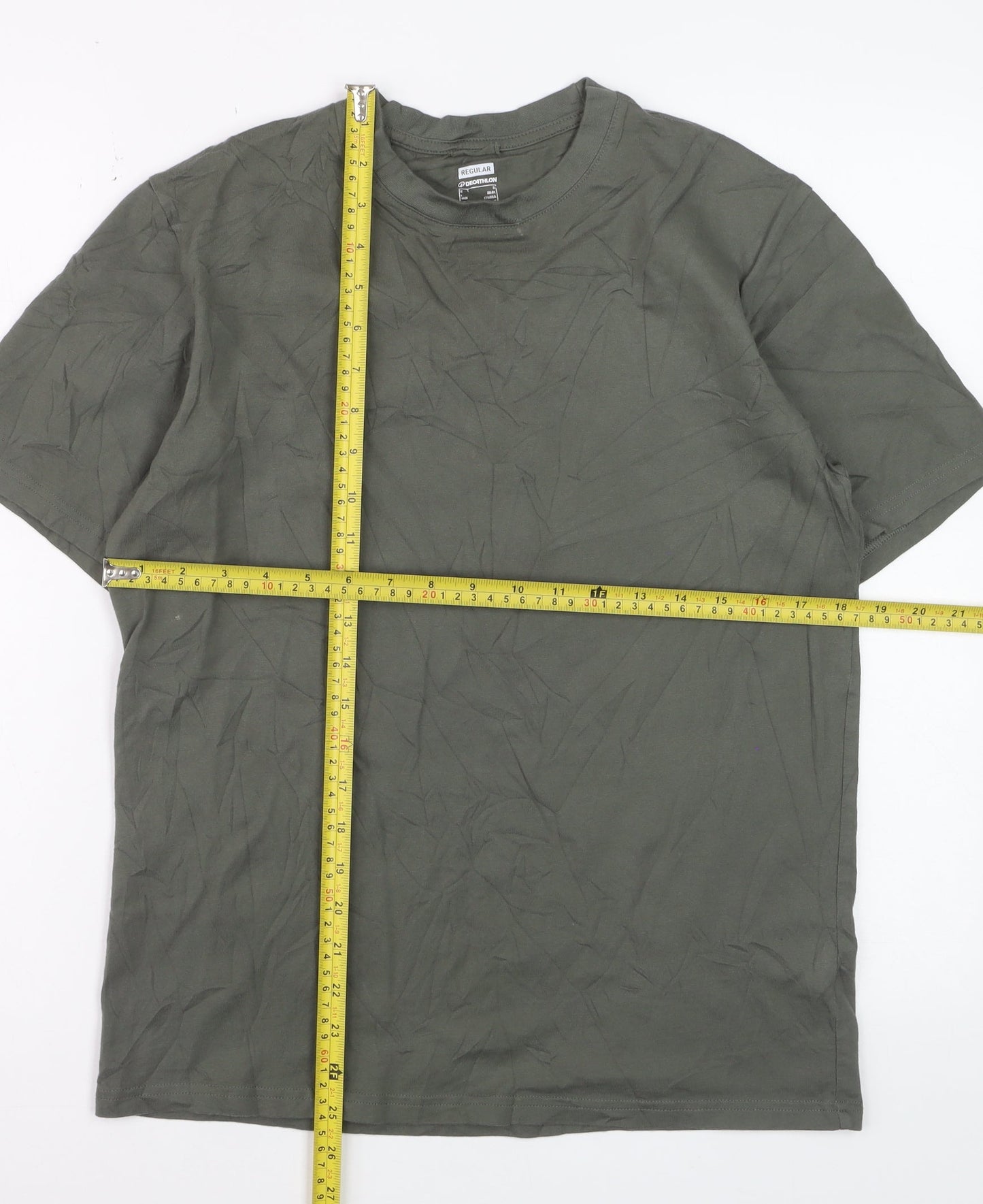 Decathlon Men's Khaki Regular Fit Cotton Short Sleeve T-Shirt Size S