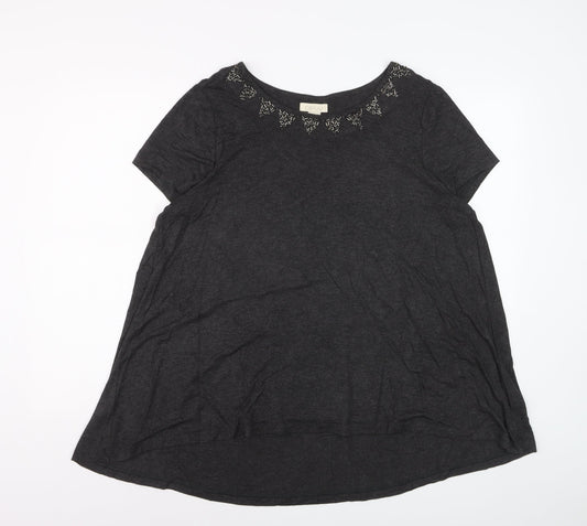 Celuu Women's Black Beaded Crew Neck Short Sleeve Jersey Top Size 16