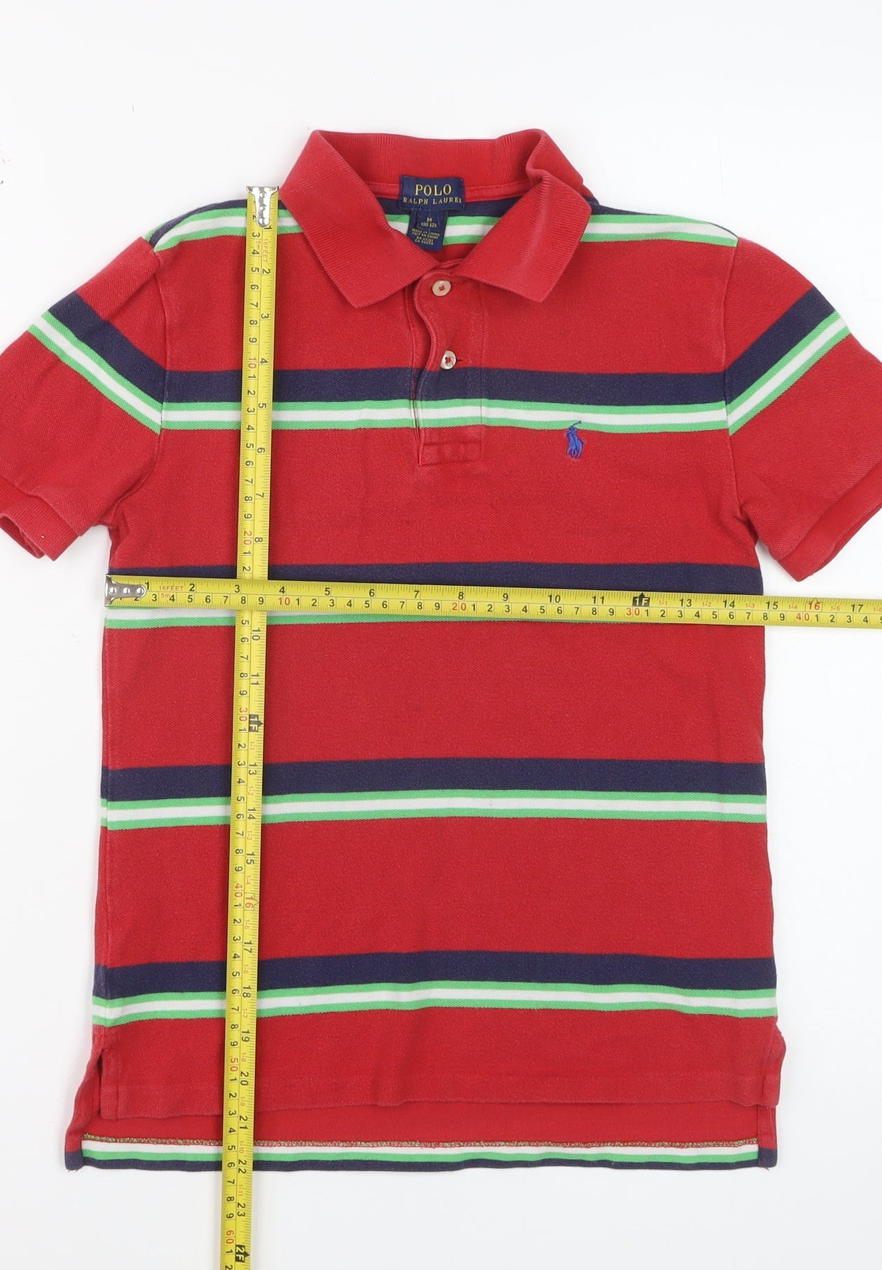 Ralph Lauren Boys Red Striped Cotton Polo Shirt Size 10-12 Years