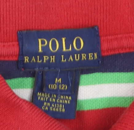 Ralph Lauren Boys Red Striped Cotton Polo Shirt Size 10-12 Years