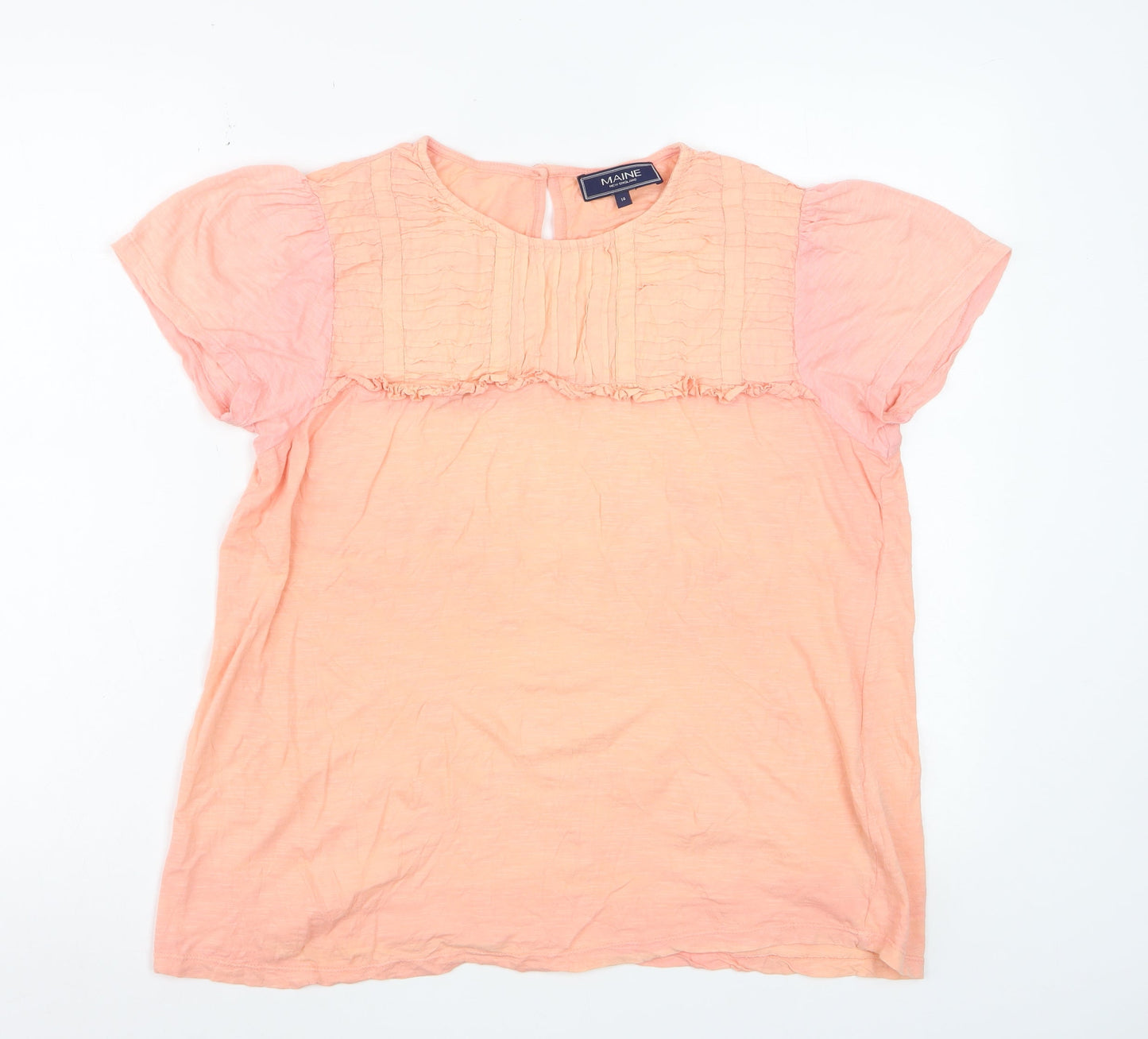 Maine New England Women’s Peach Short Sleeve Cotton Blouse Size 14