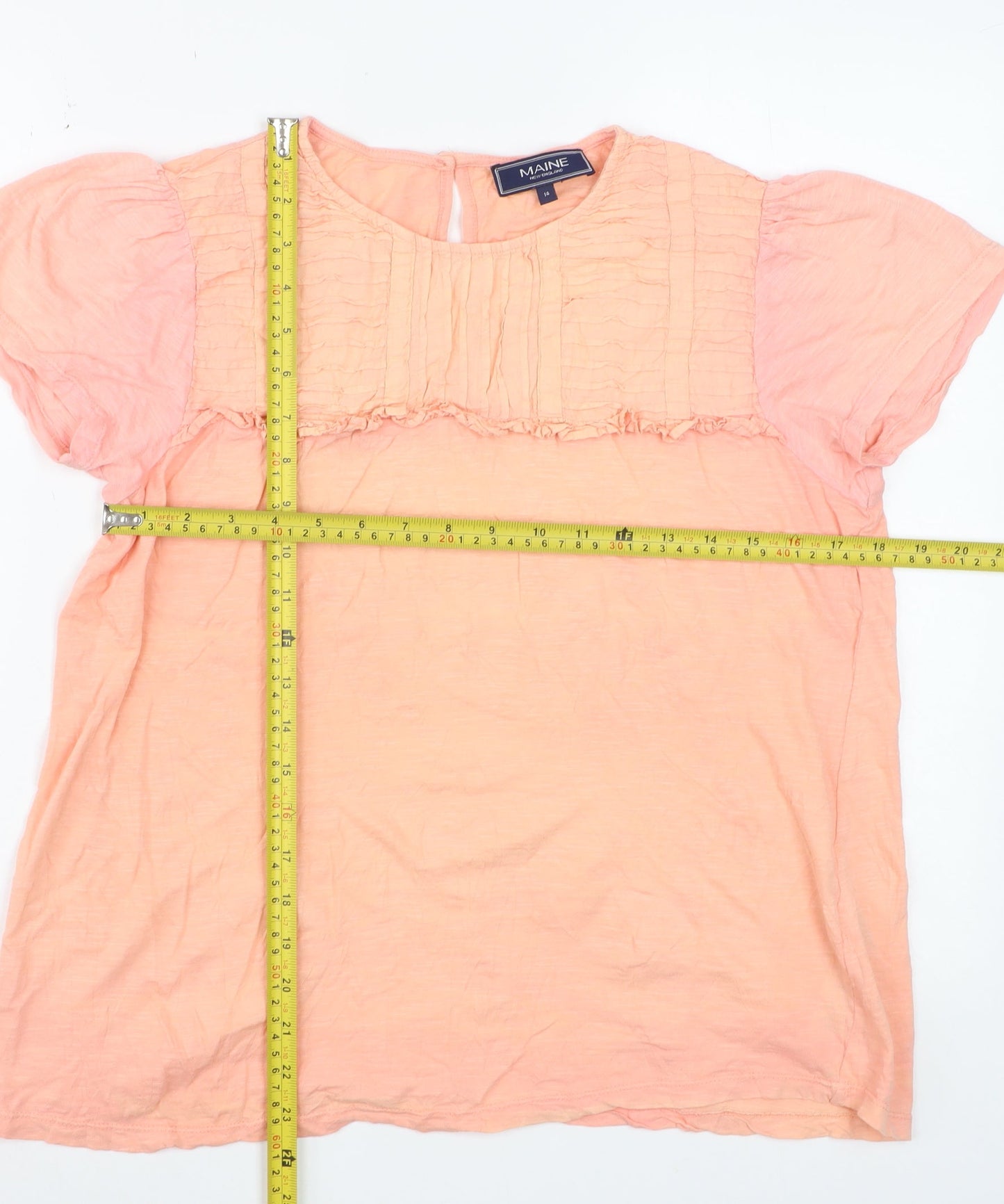 Maine New England Women’s Peach Short Sleeve Cotton Blouse Size 14