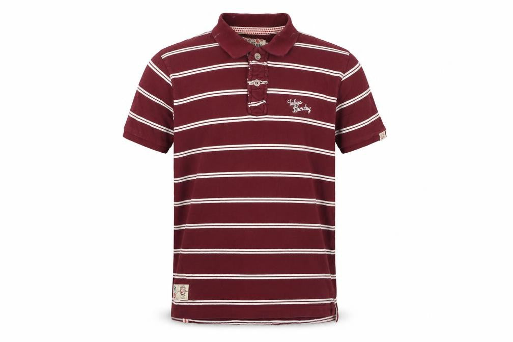 Tokyo Laundry Men's Red Striped Cotton Polo Shirt Size L