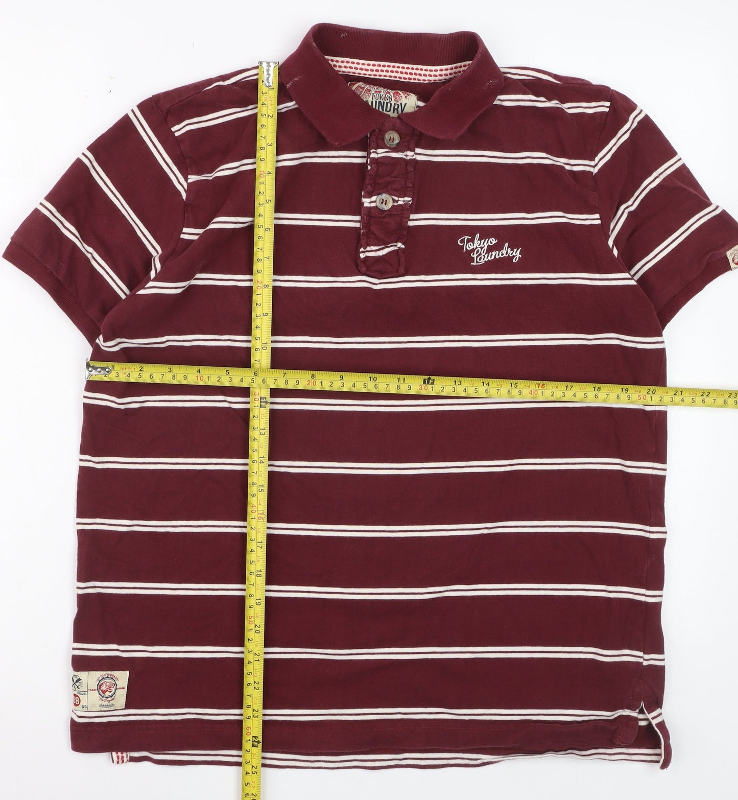 Tokyo Laundry Men's Red Striped Cotton Polo Shirt Size L