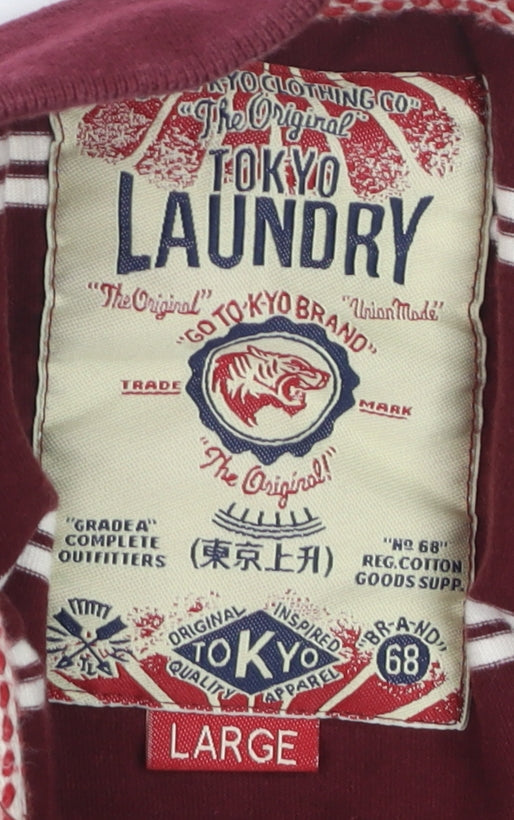 Tokyo Laundry Men's Red Striped Cotton Polo Shirt Size L