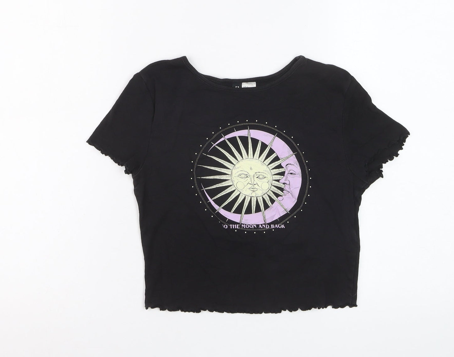 H&M Divided Womens Black Cropped Graphic T-Shirt Size S