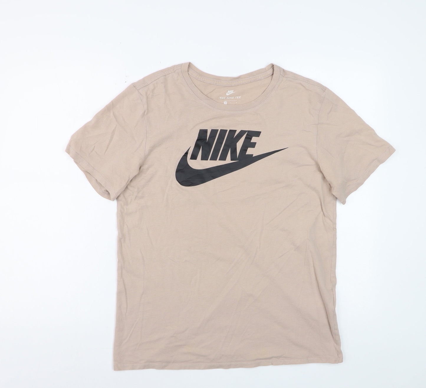 Nike Men's Beige Athletic Fit Logo T-Shirt Medium Cotton Casual