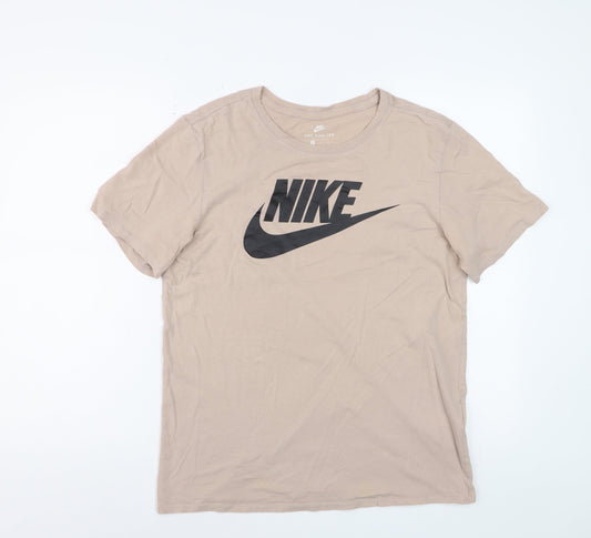 Nike Men's Beige Athletic Fit Logo T-Shirt Medium Cotton Casual