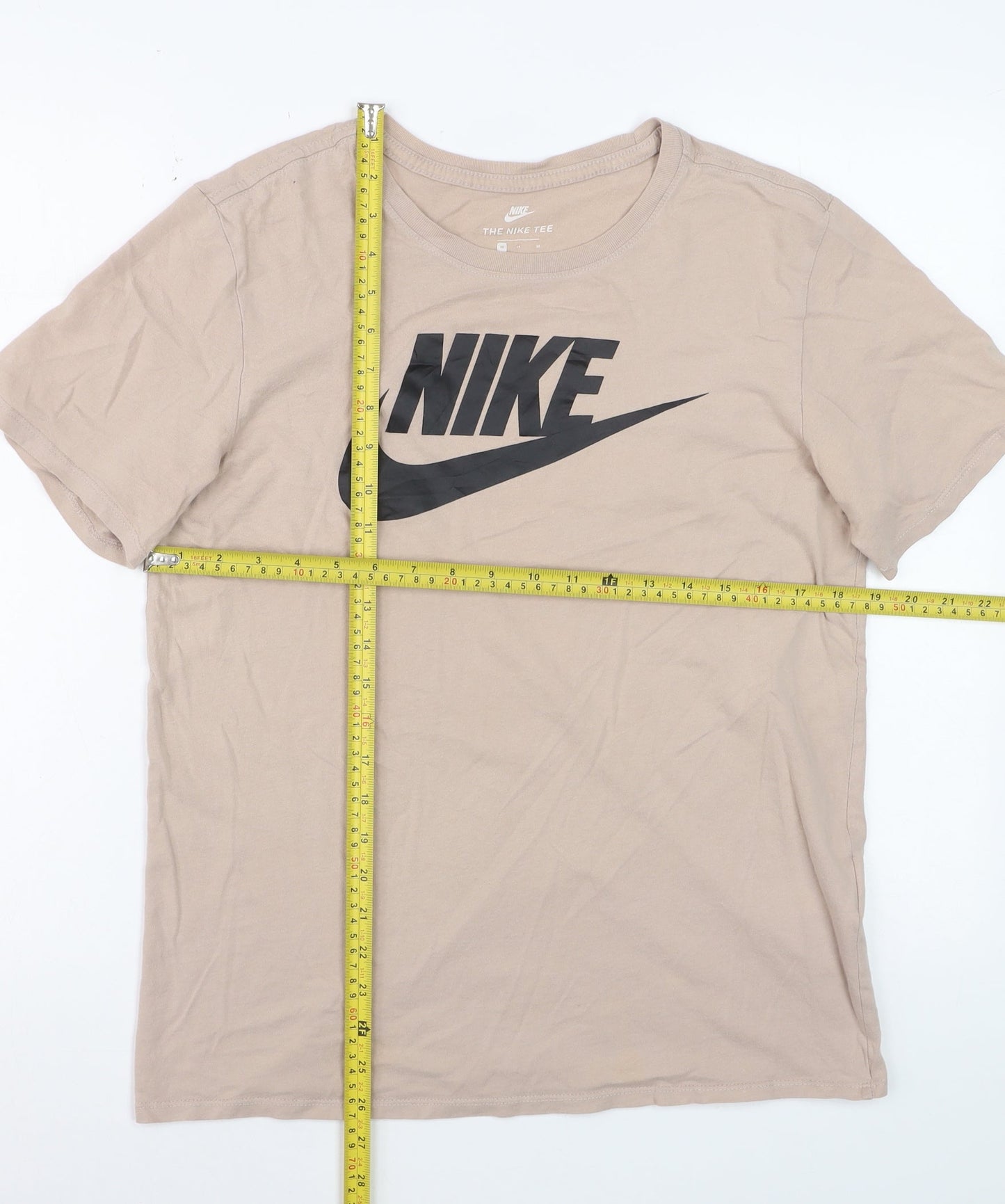 Nike Men's Beige Athletic Fit Logo T-Shirt Medium Cotton Casual