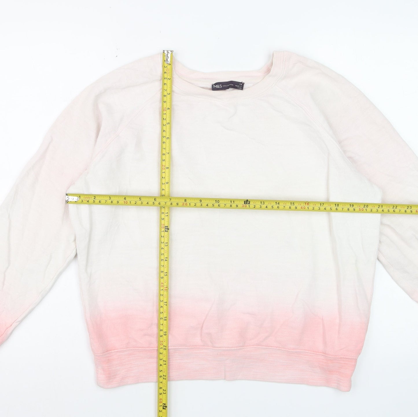 Marks and Spencer Womens Pink Ombre Cotton Pullover Sweatshirt Size 14