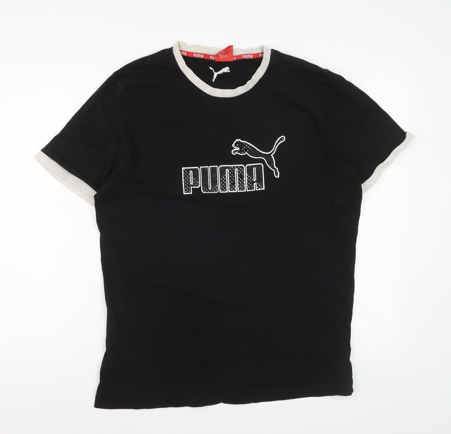 Puma Womens Black L Slim Fit Embroidered Logo Cotton T-Shirt
