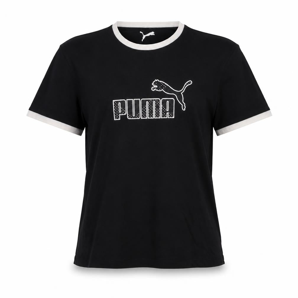 Puma Womens Black L Slim Fit Embroidered Logo Cotton T-Shirt