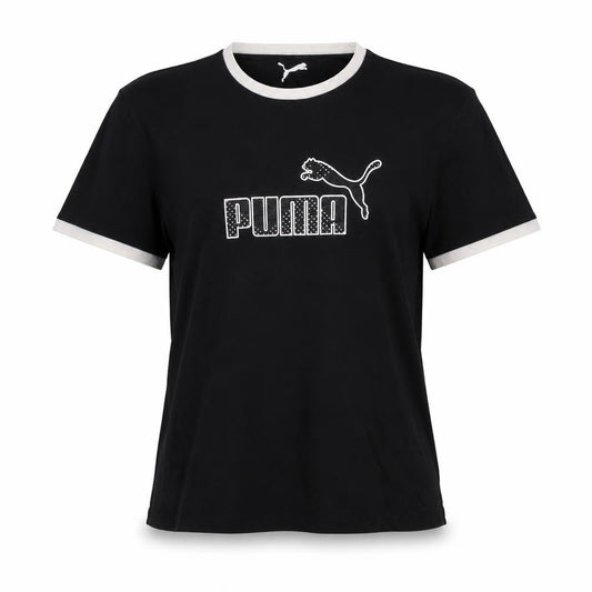 Puma Womens Black L Slim Fit Embroidered Logo Cotton T-Shirt