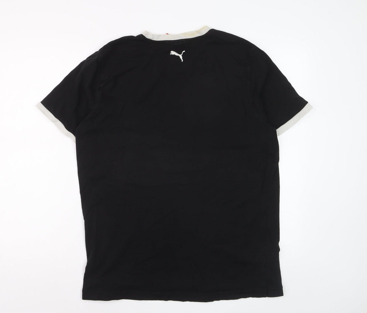 Puma Womens Black L Slim Fit Embroidered Logo Cotton T-Shirt