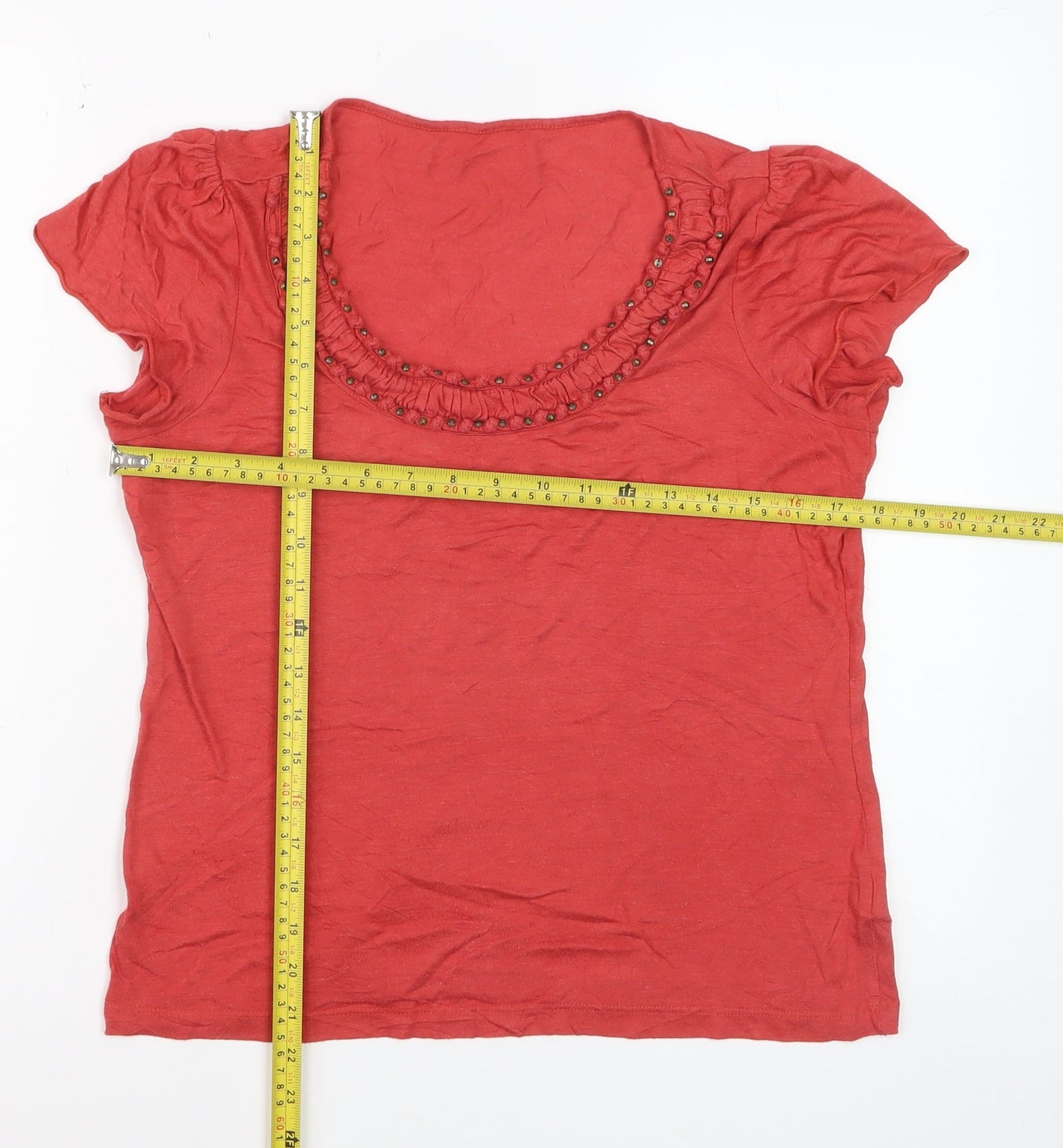 Marks and Spencer Per Una Red Beaded Scoop Neck Women's Size 14 T-Shirt