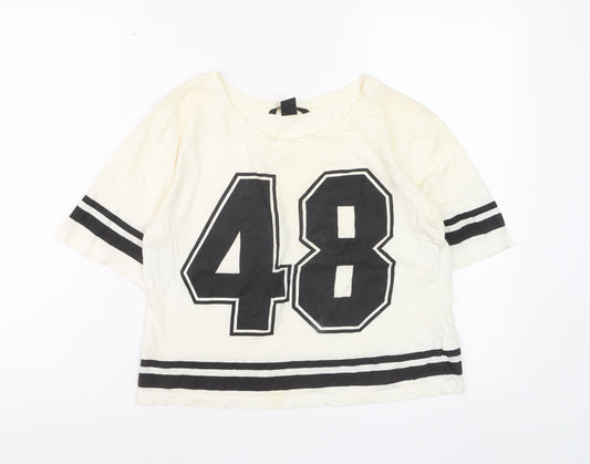 H&M Women’s White Cotton Cropped T-Shirt XS Sports Style