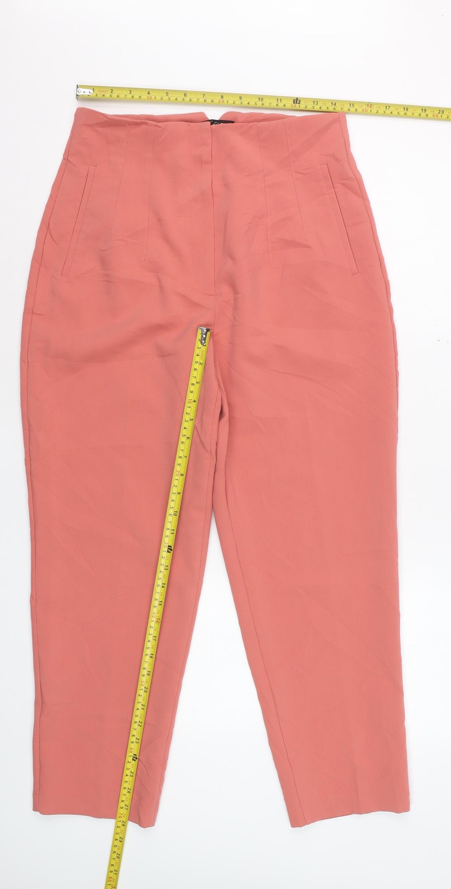 Zara Women Coral Pink High Waist Straight Trousers Size L