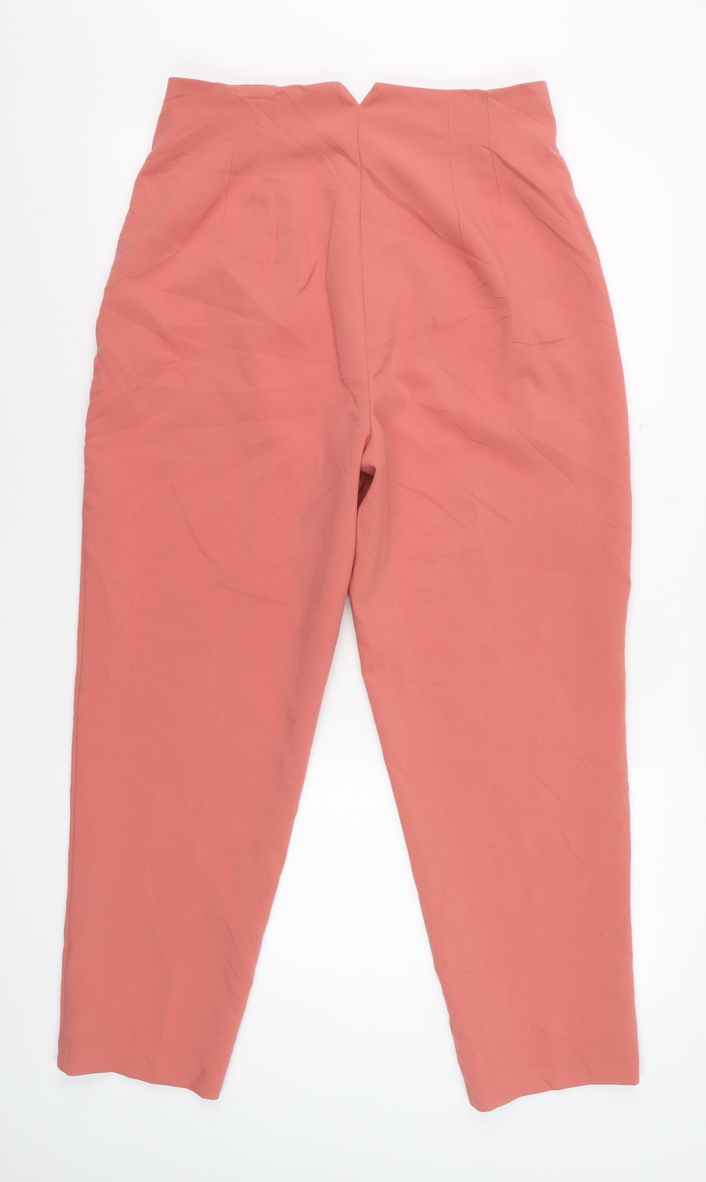 Zara Women Coral Pink High Waist Straight Trousers Size L