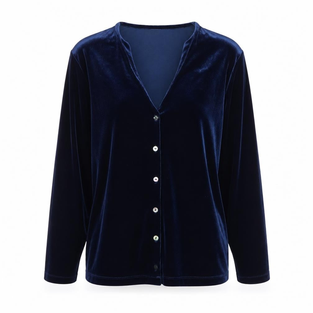 Marks & Spencer Women Blue Velvet V-Neck Long Sleeve Blouse Size 16