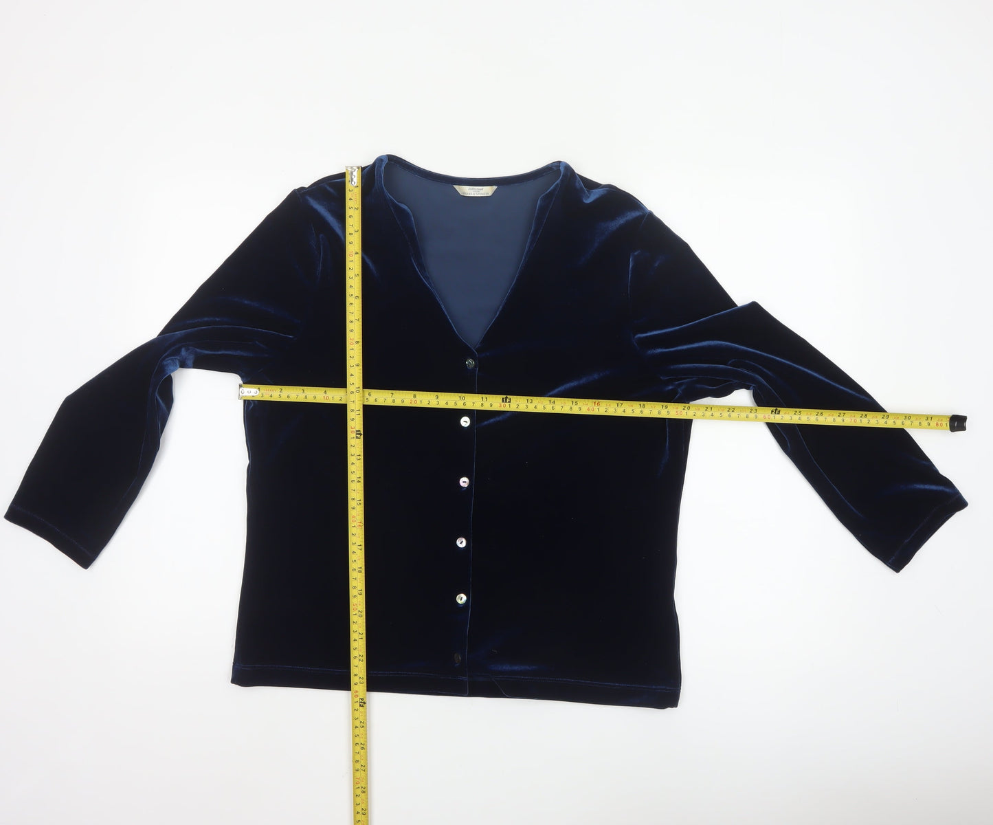 Marks and Spencer Women Blue Velvet V-Neck Long Sleeve Blouse Size 16
