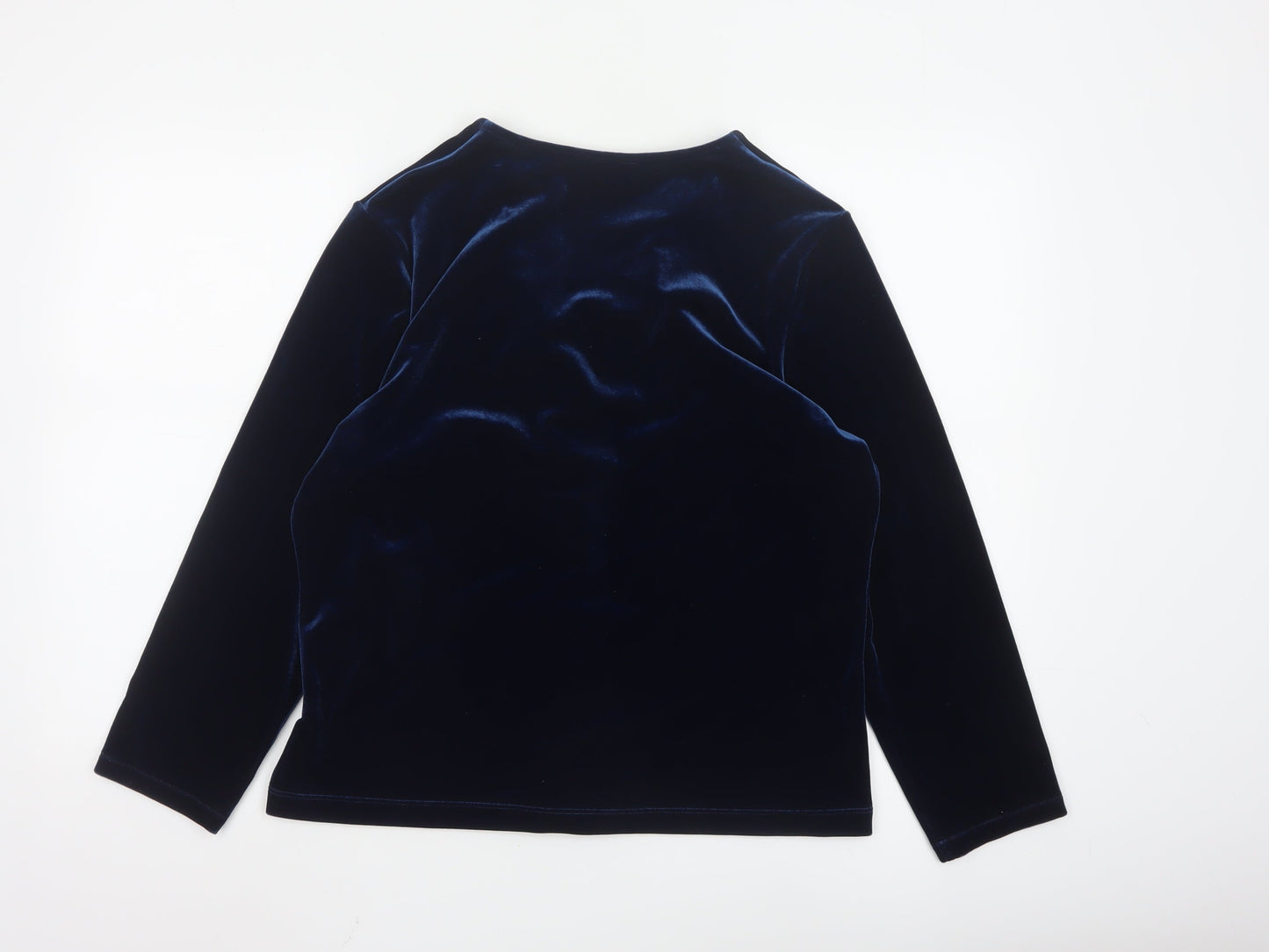 Marks and Spencer Women Blue Velvet V-Neck Long Sleeve Blouse Size 16