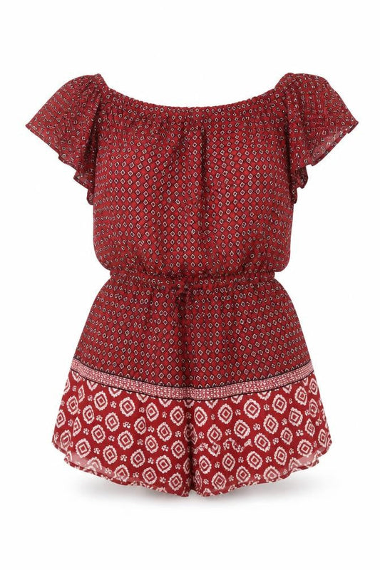 Abercrombie & Fitch Women Red Patterned Viscose Playsuit Size M