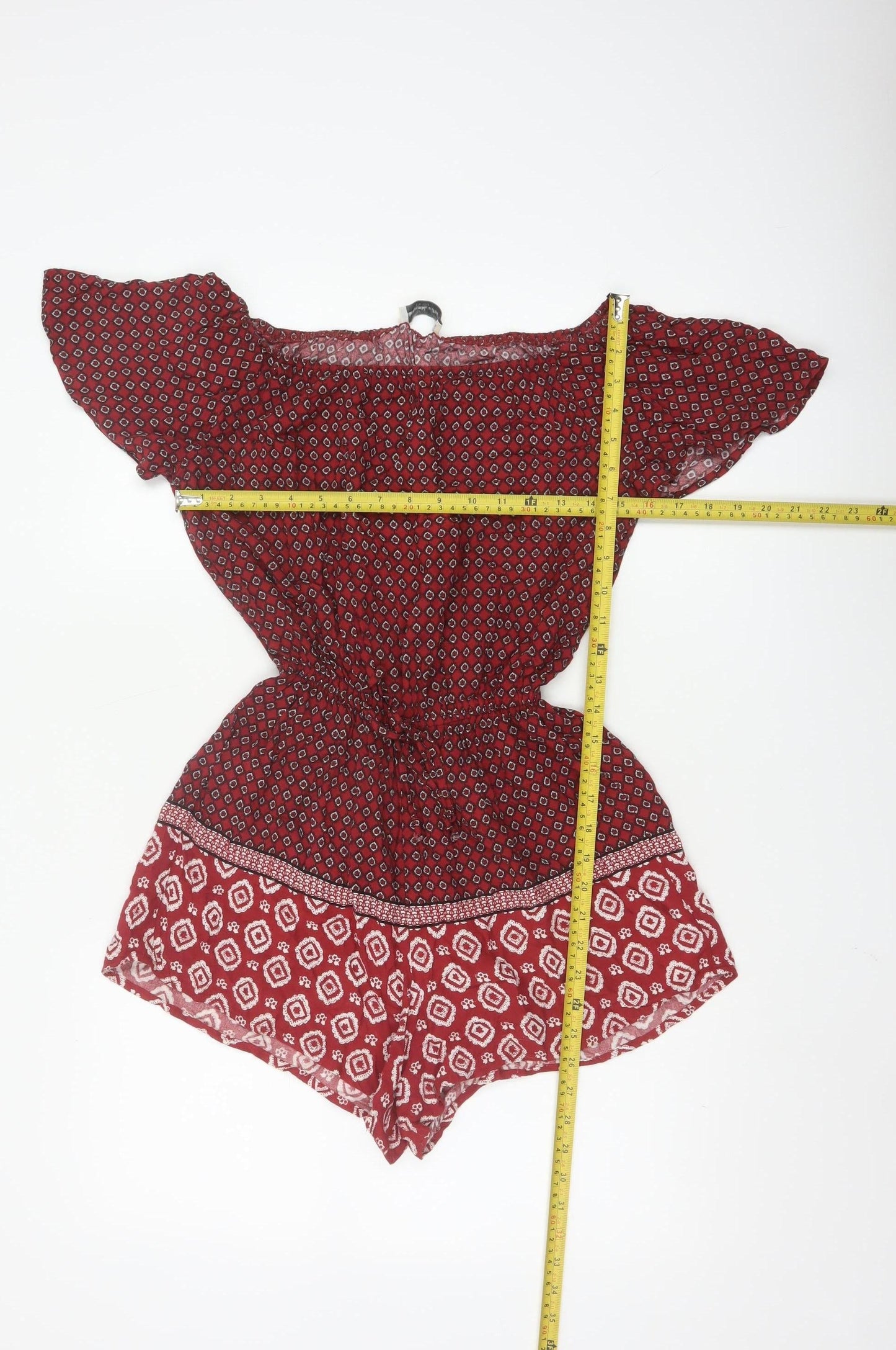 Abercrombie & Fitch Women Red Patterned Viscose Playsuit Size M