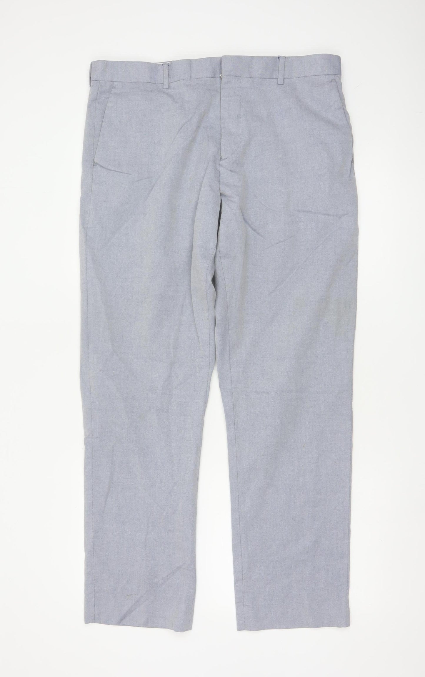 Reiss Men’s Grey Wool Cotton Chino Trousers 34in Regular Fit