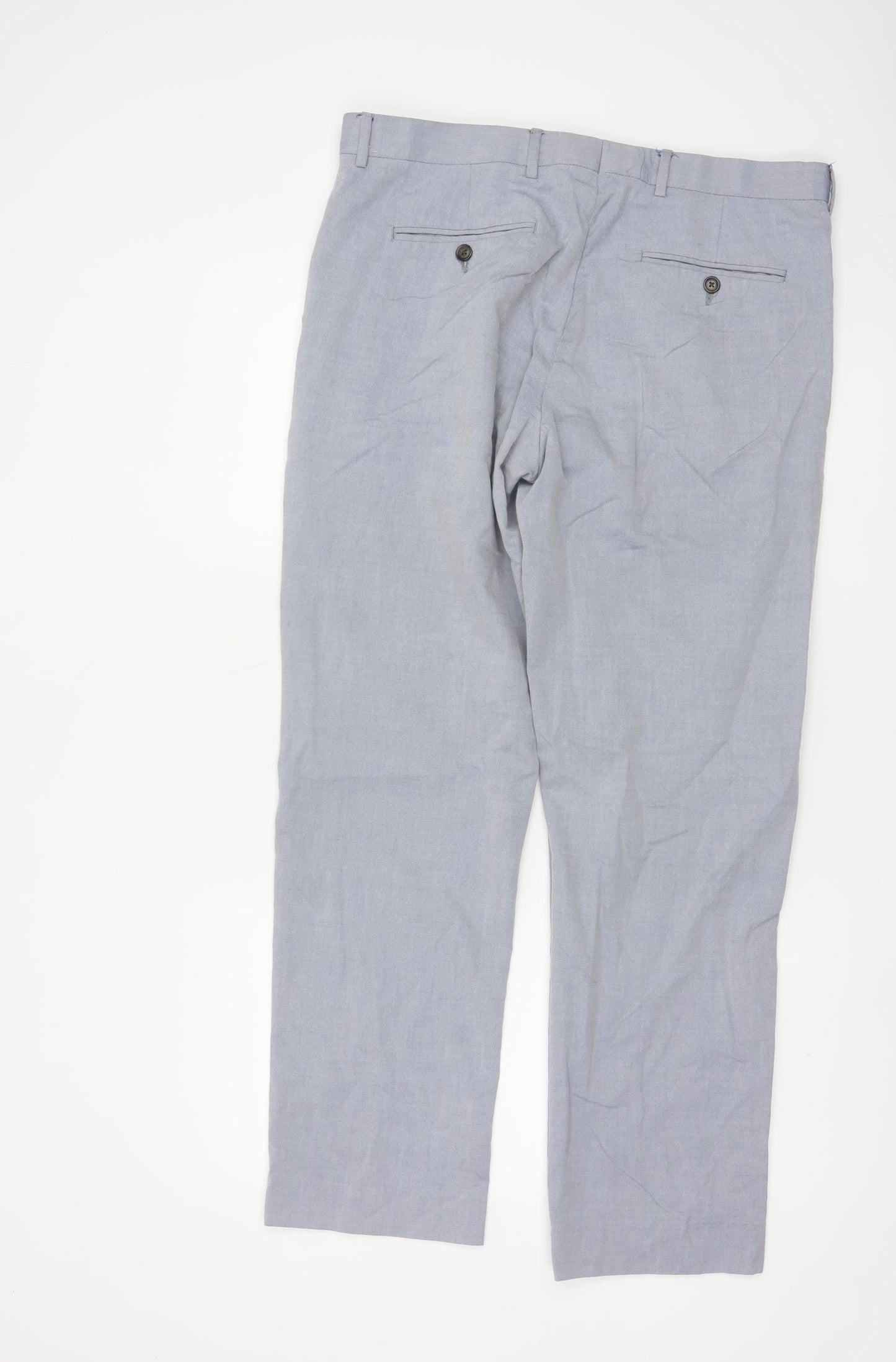 Reiss Men’s Grey Wool Cotton Chino Trousers 34in Regular Fit