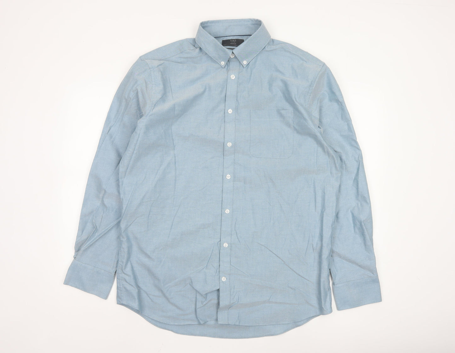 Marks and Spencer Men's Blue 16.5 Regular Fit Pure Cotton Oxford Shirt