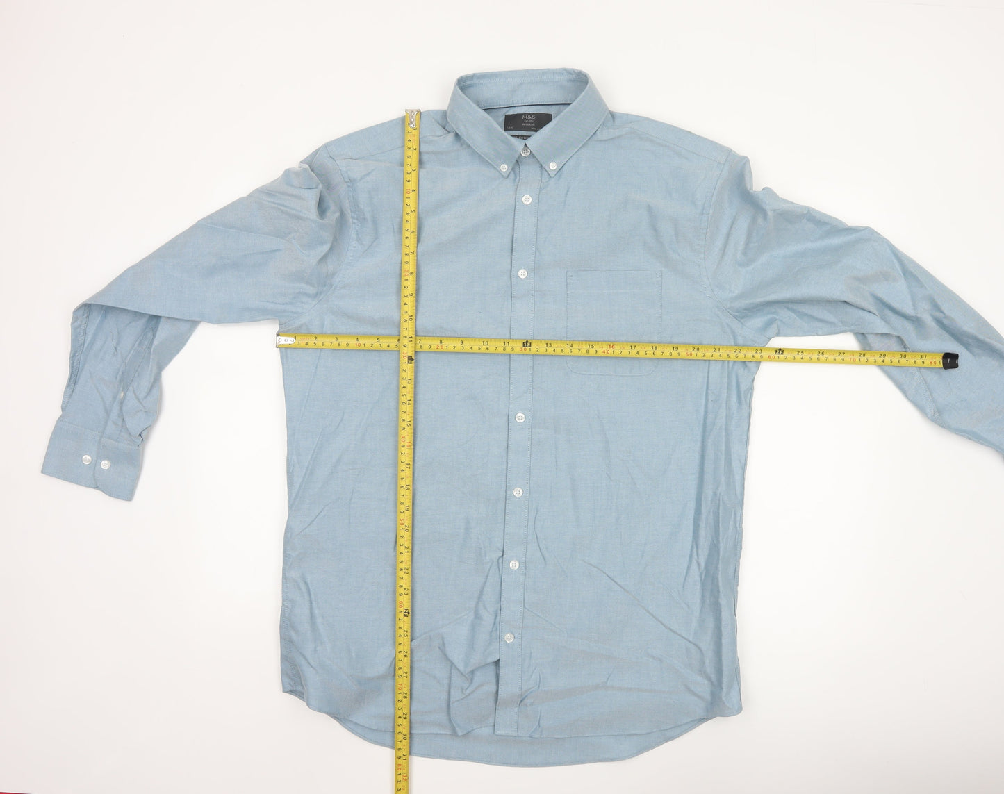 Marks and Spencer Men's Blue 16.5 Regular Fit Pure Cotton Oxford Shirt