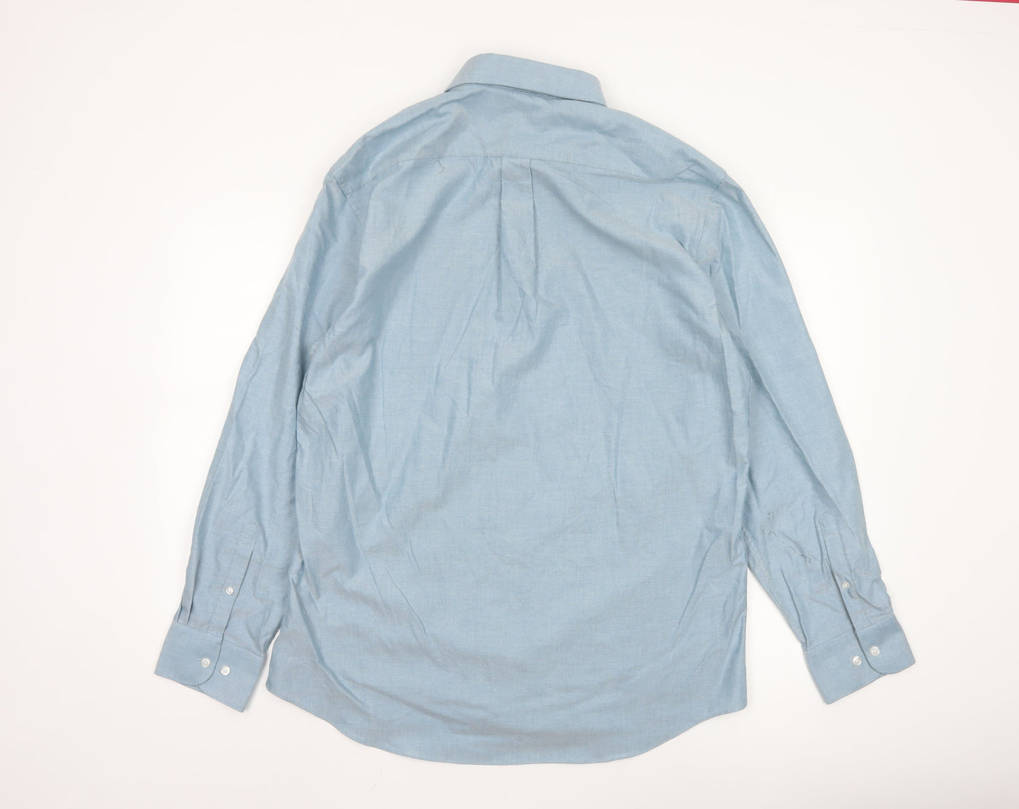Marks and Spencer Men's Blue 16.5 Regular Fit Pure Cotton Oxford Shirt