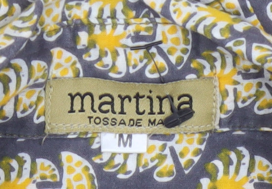 Martina Women's Grey Floral Cotton Button-Up Shirt M