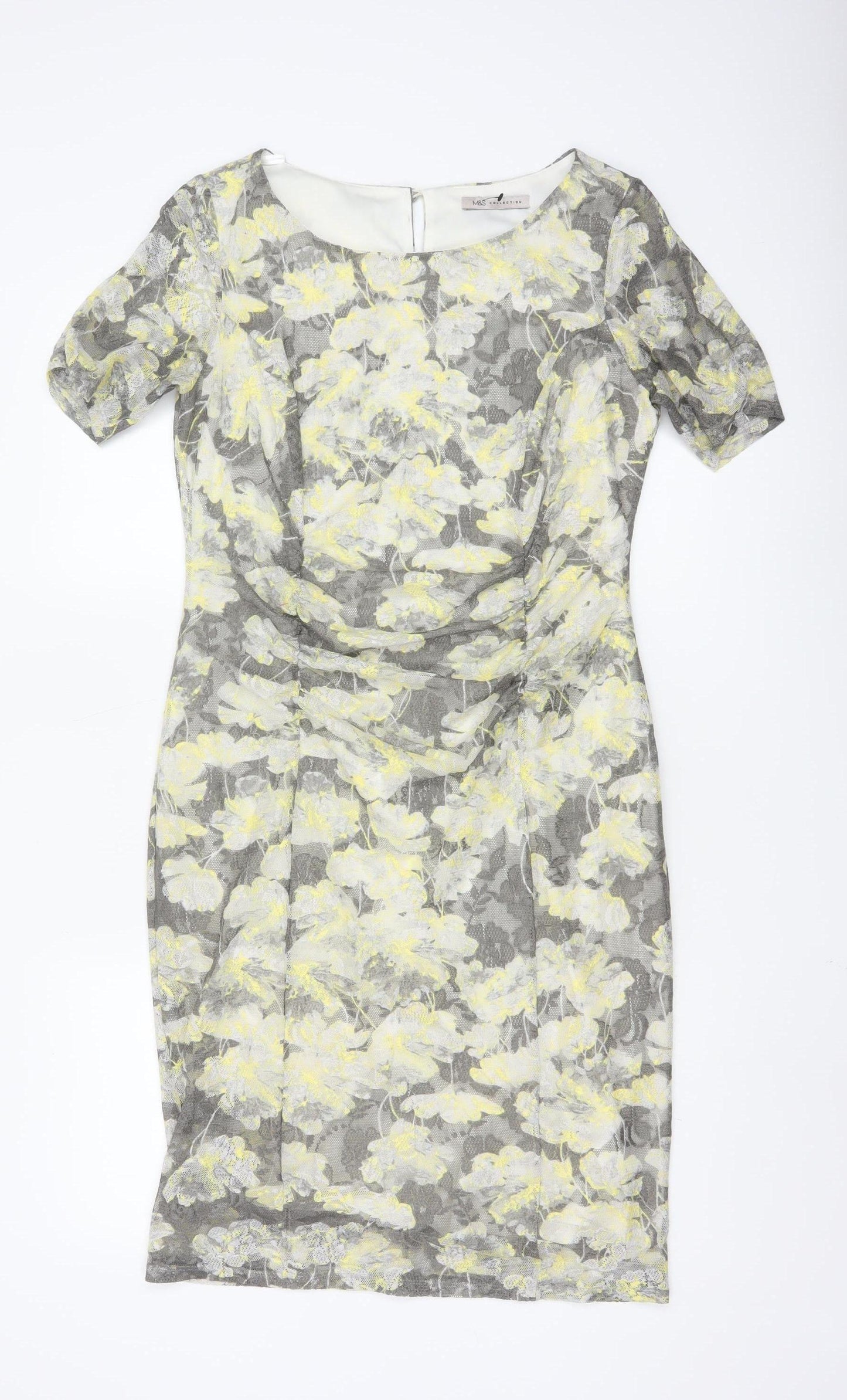 Marks and Spencer Women Grey Floral Lace Sheath Dress Size 14