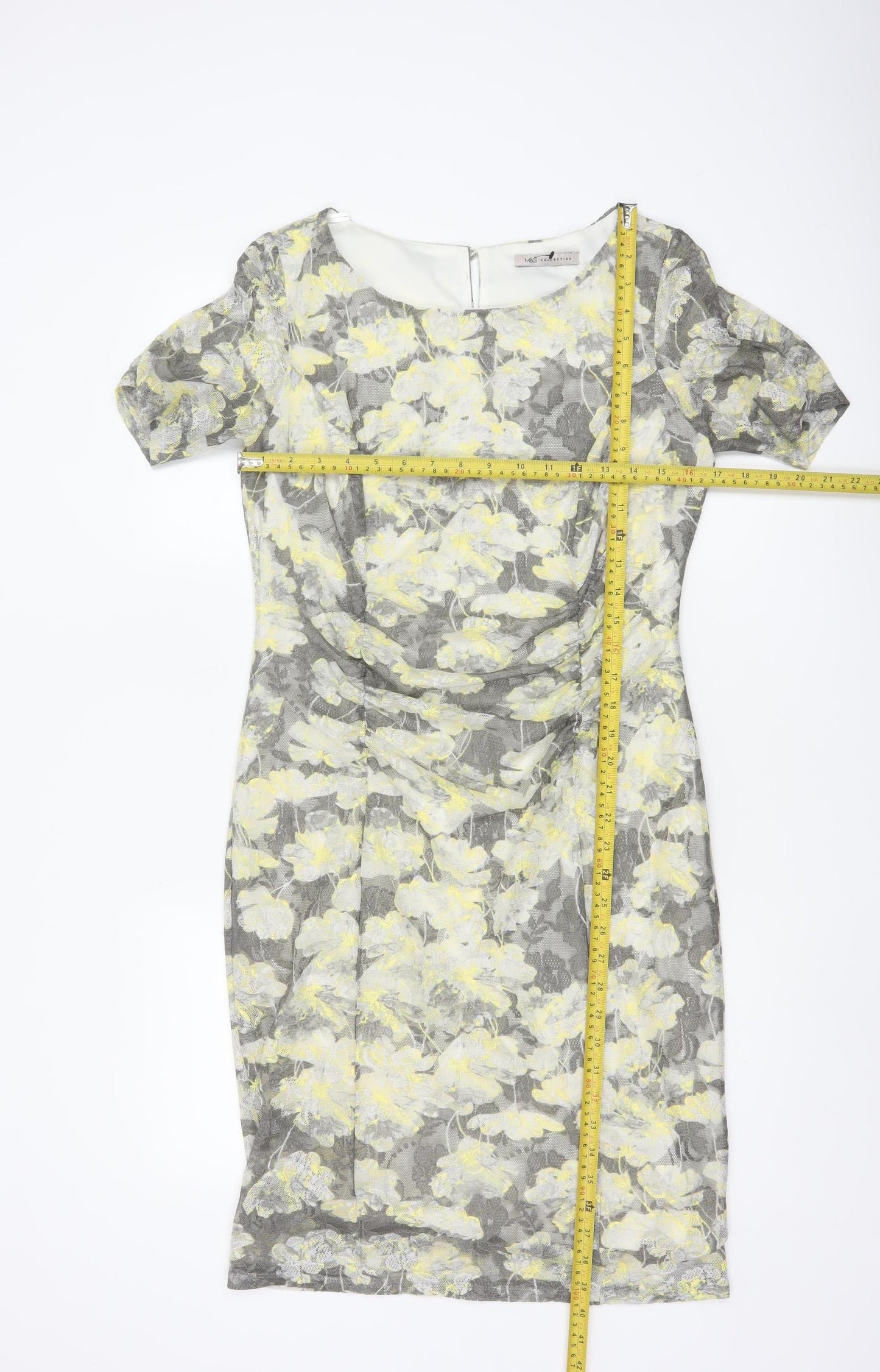Marks and Spencer Women Grey Floral Lace Sheath Dress Size 14