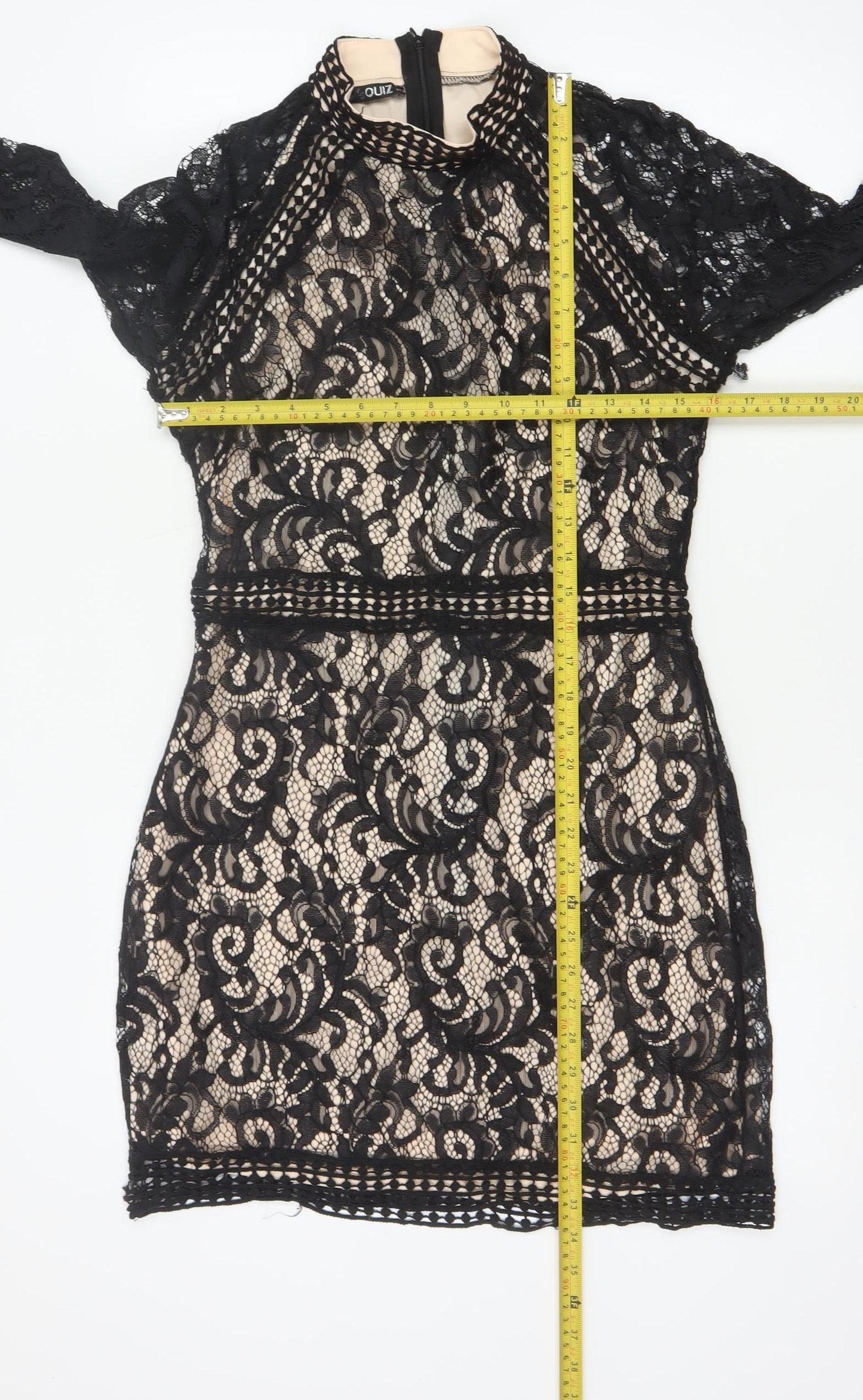 Quiz Women’s Black Lace Bodycon Short Dress Size 12 Long Sleeve