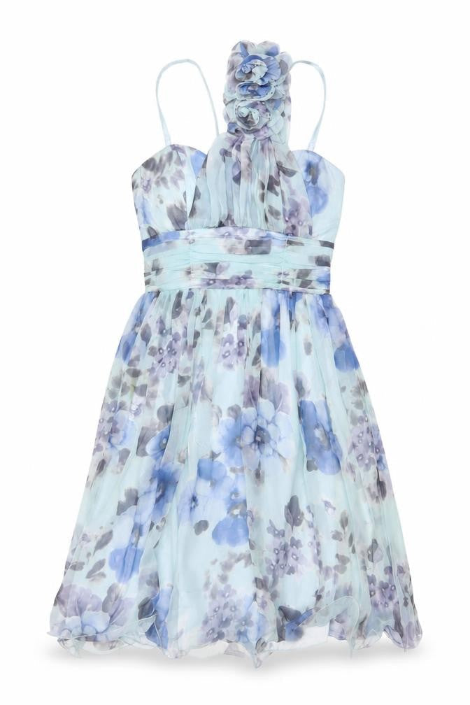 Quiz Women Blue Floral One Shoulder Chiffon Knee Length Dress Size 10