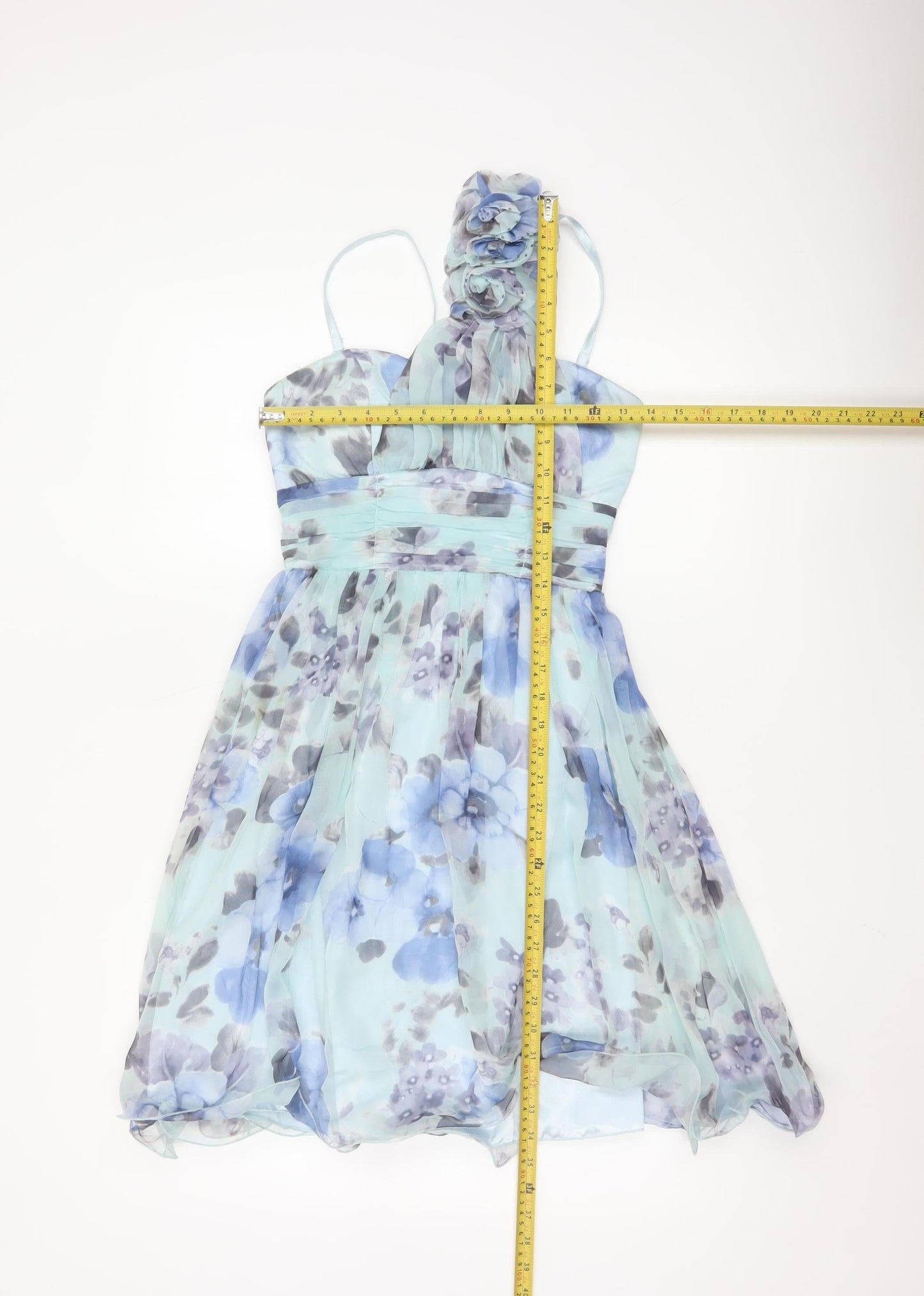 Quiz Women Blue Floral One Shoulder Chiffon Knee Length Dress Size 10