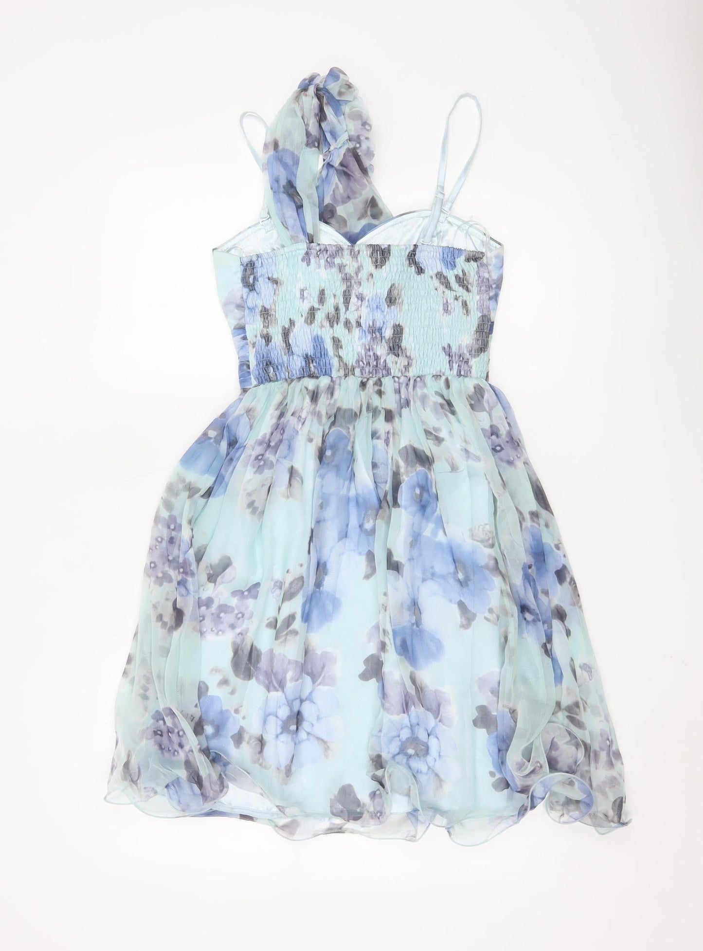 Quiz Women Blue Floral One Shoulder Chiffon Knee Length Dress Size 10