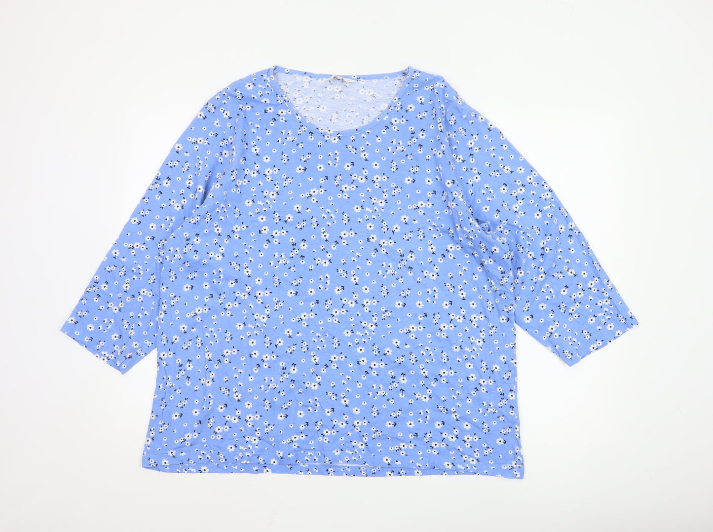 Cotton Traders Women’s Blue Floral 3/4 Sleeve Cotton Plus Size 24 Top