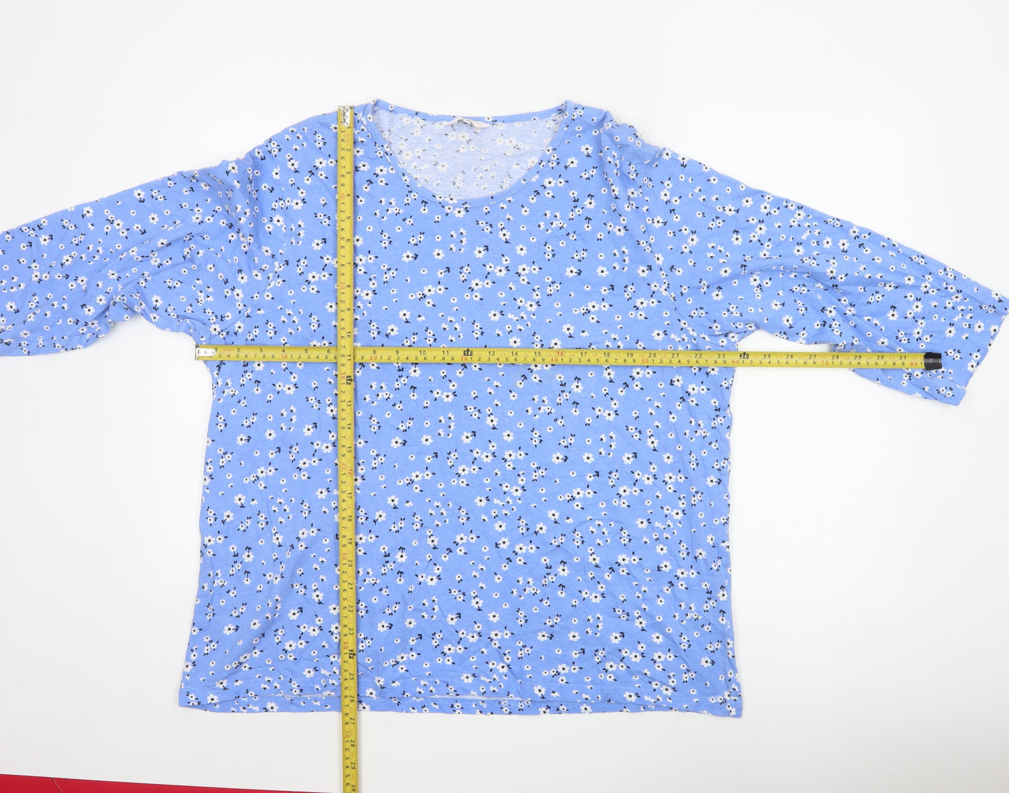 Cotton Traders Women’s Blue Floral 3/4 Sleeve Cotton Plus Size 24 Top