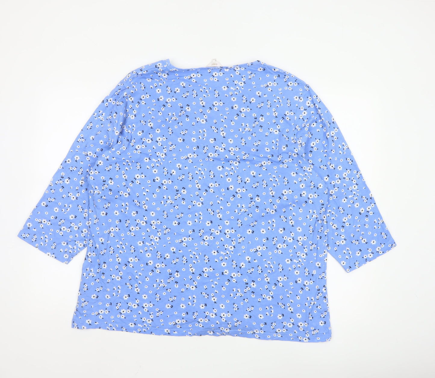 Cotton Traders Women’s Blue Floral 3/4 Sleeve Cotton Plus Size 24 Top