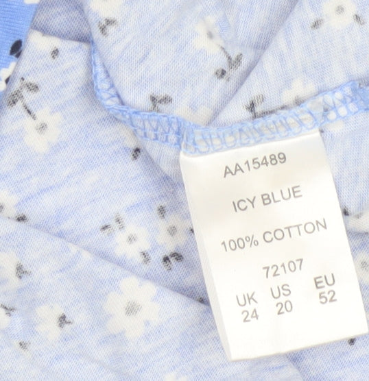 Cotton Traders Women’s Blue Floral 3/4 Sleeve Cotton Plus Size 24 Top