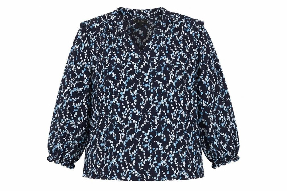Phase Eight Women’s Blue Floral V-Neck Long Sleeve Blouse Size 12
