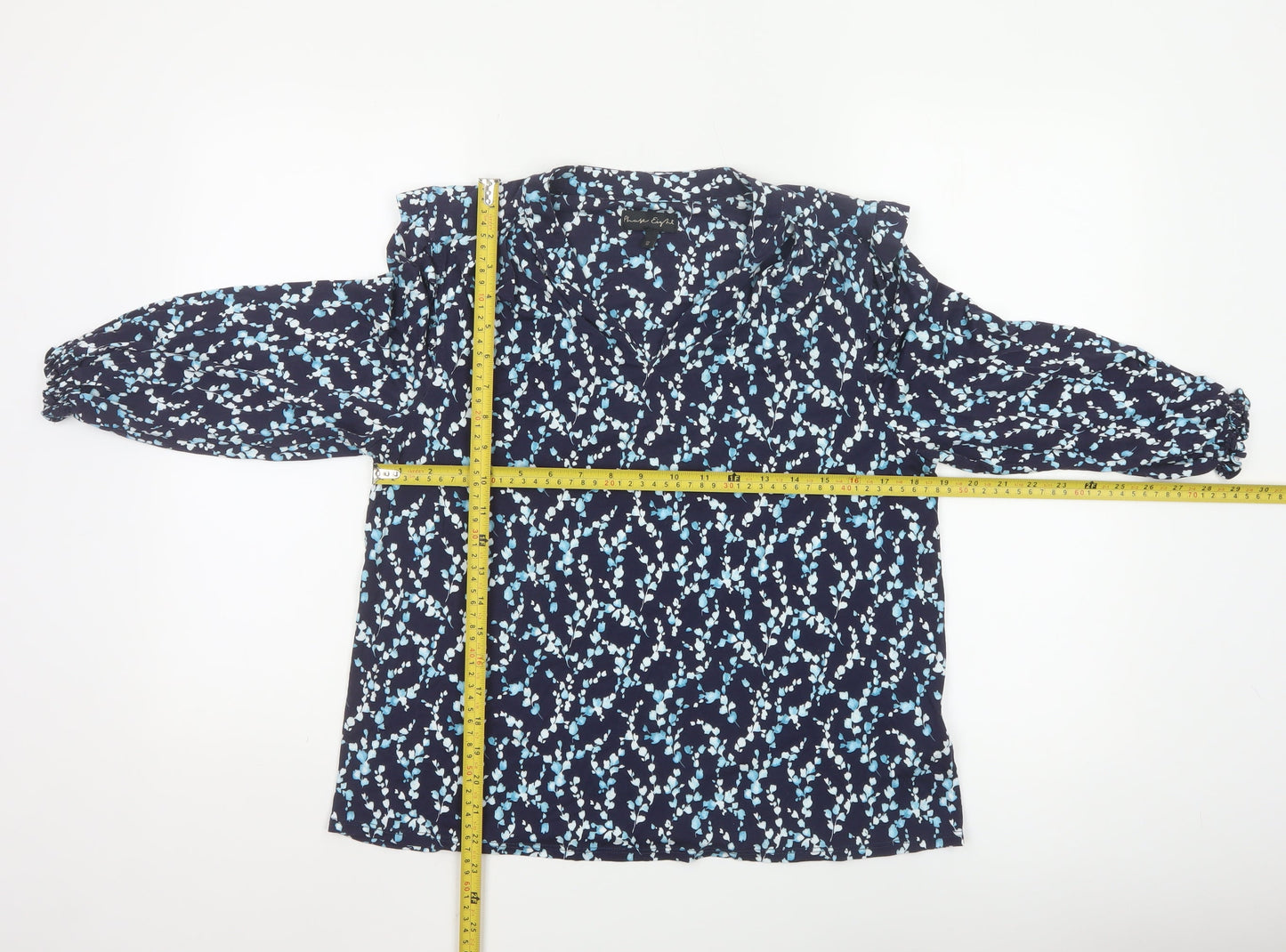 Phase Eight Women’s Blue Floral V-Neck Long Sleeve Blouse Size 12