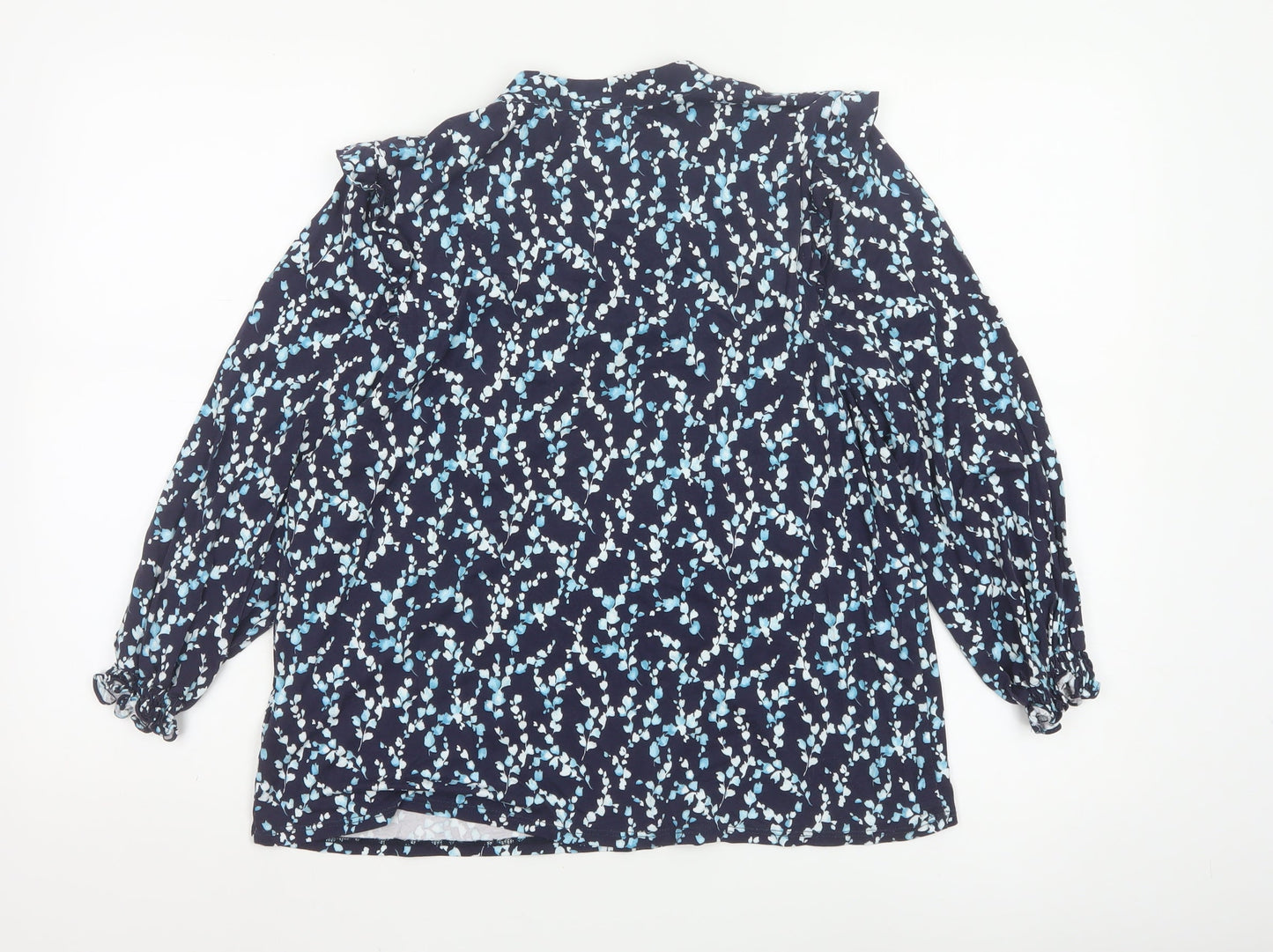 Phase Eight Women’s Blue Floral V-Neck Long Sleeve Blouse Size 12