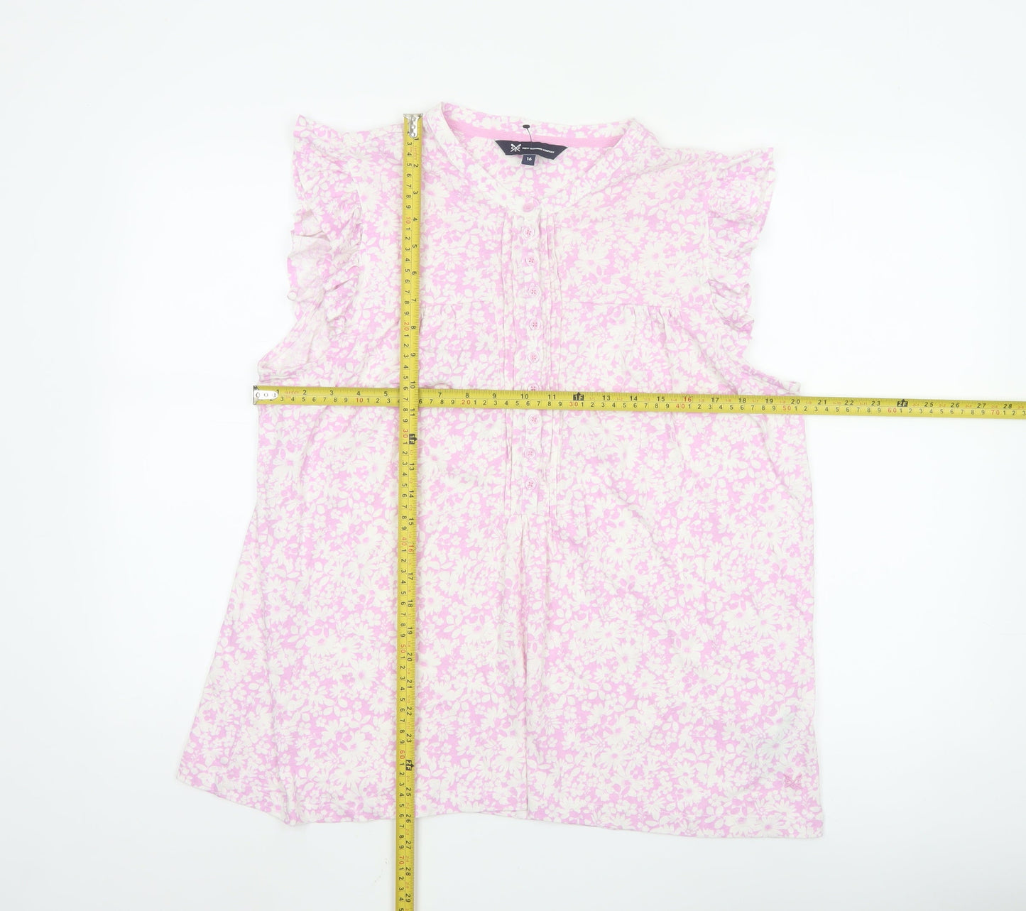 Crew Clothing Women Pink Floral Ruffle Sleeveless Blouse Size 16