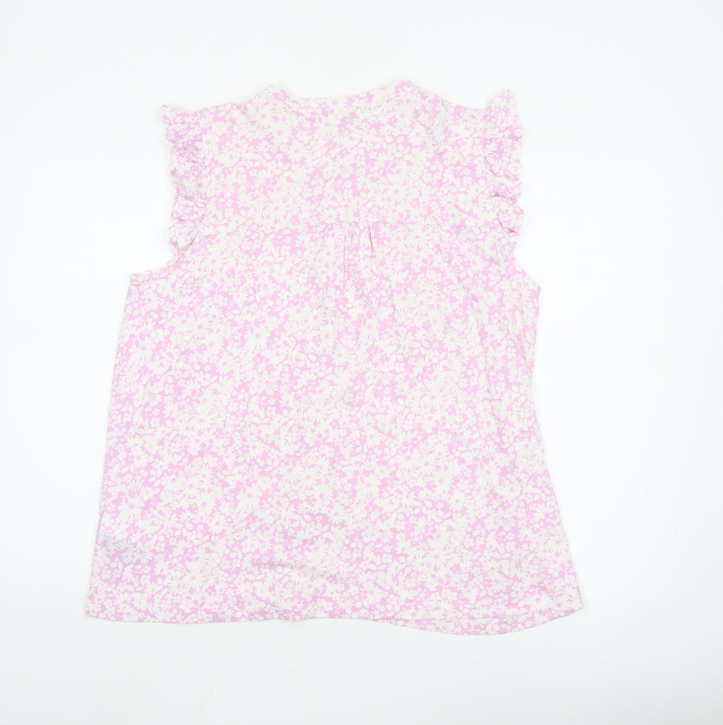 Crew Clothing Women Pink Floral Ruffle Sleeveless Blouse Size 16